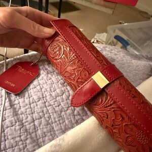 Tuscan Designs jewelry holder Floral Embossed Red Leather